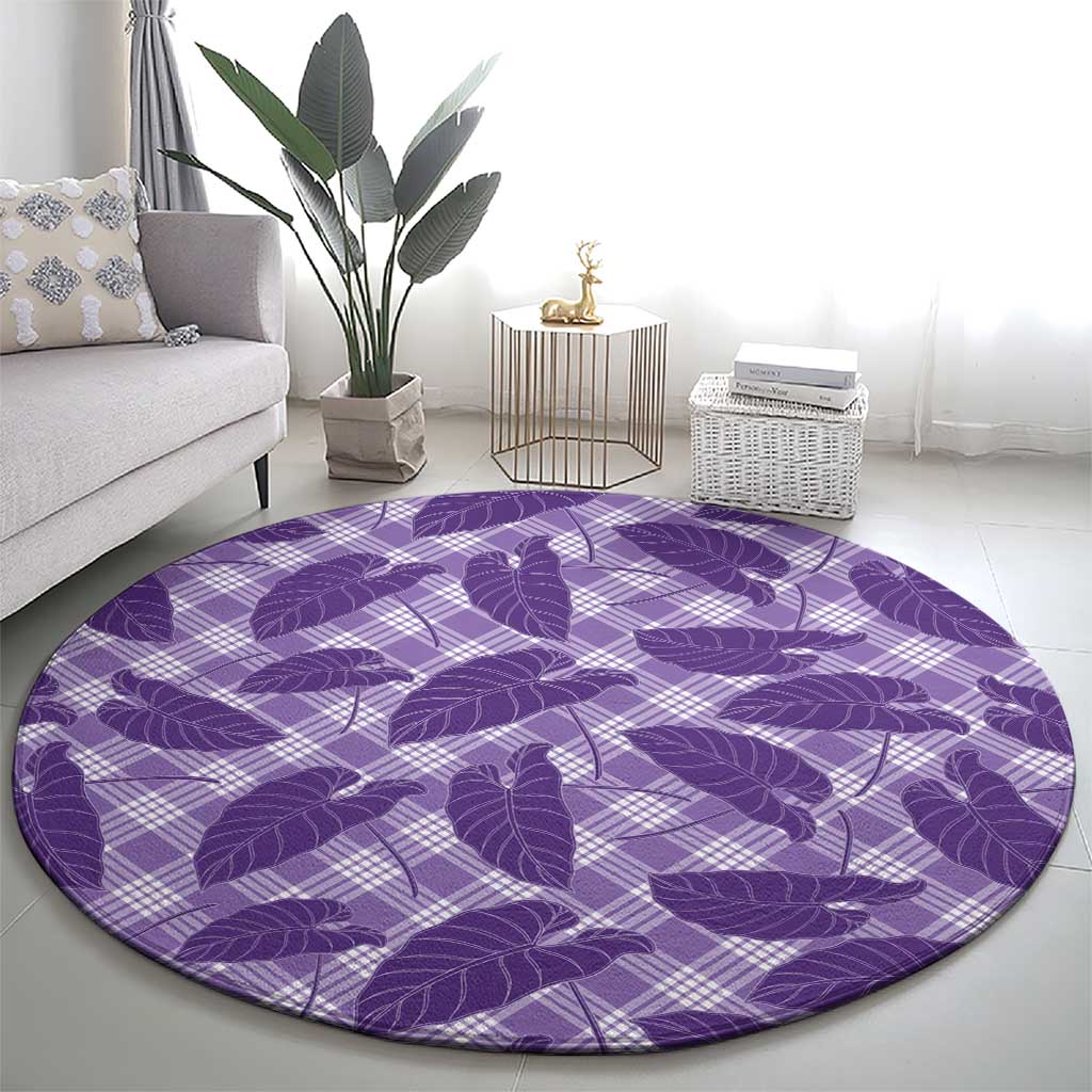 Purple Hawaii Kalo Palaka Motifs Round Carpet Hawaiian Taro Leaves Elegant Vibes LT14 - Polynesian Pride