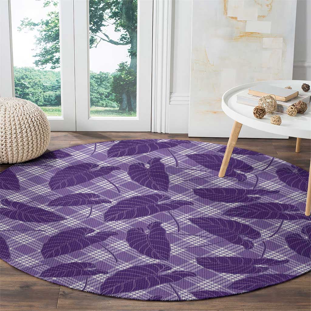 Purple Hawaii Kalo Palaka Motifs Round Carpet Hawaiian Taro Leaves Elegant Vibes LT14 - Polynesian Pride