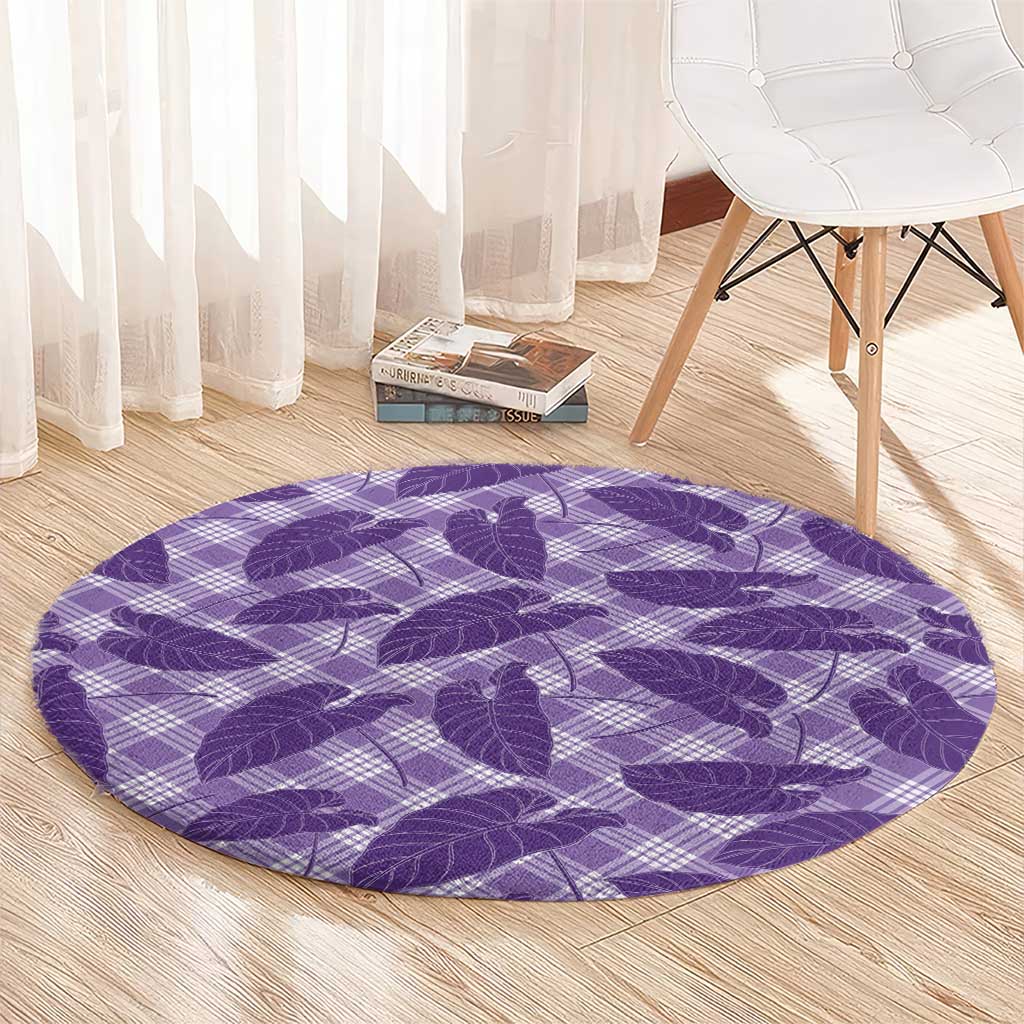 Purple Hawaii Kalo Palaka Motifs Round Carpet Hawaiian Taro Leaves Elegant Vibes LT14 - Polynesian Pride