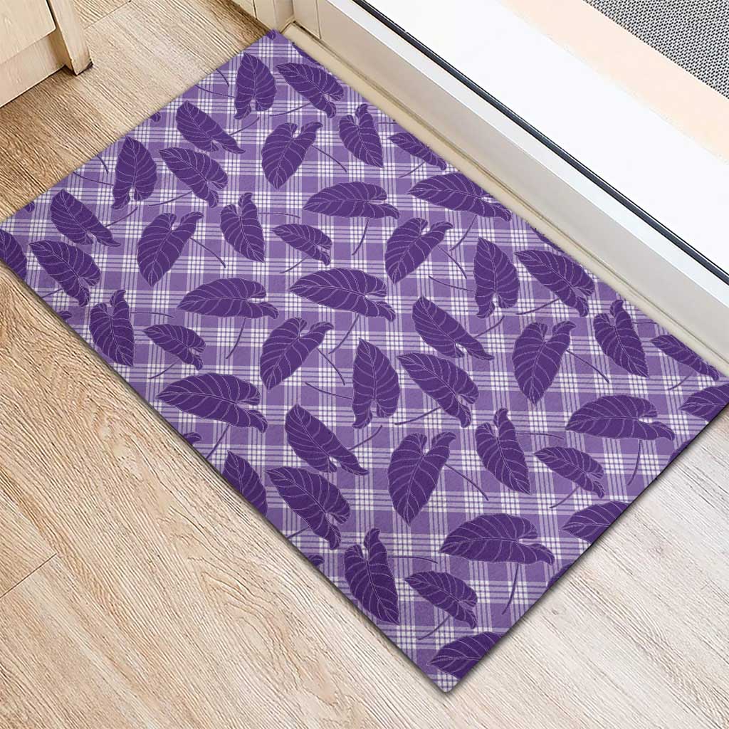 Purple Hawaii Kalo Palaka Motifs Rubber Doormat Hawaiian Taro Leaves Elegant Vibes LT14 - Polynesian Pride
