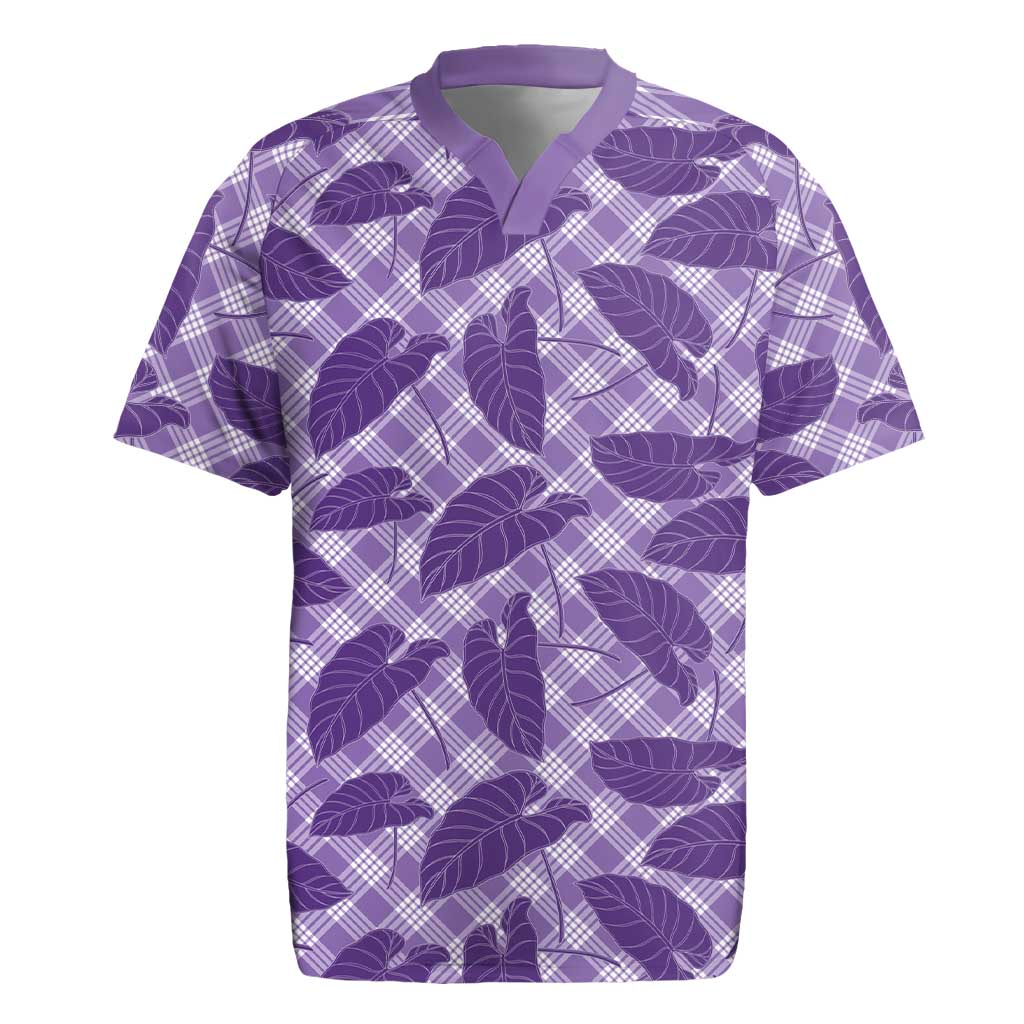 Purple Hawaii Kalo Palaka Motifs Rugby Jersey Hawaiian Taro Leaves Elegant Vibes LT14 Purple - Polynesian Pride