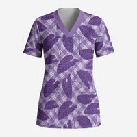 Purple Hawaii Kalo Palaka Motifs Scrub Top Hawaiian Taro Leaves Elegant Vibes LT14 Adult Purple - Polynesian Pride