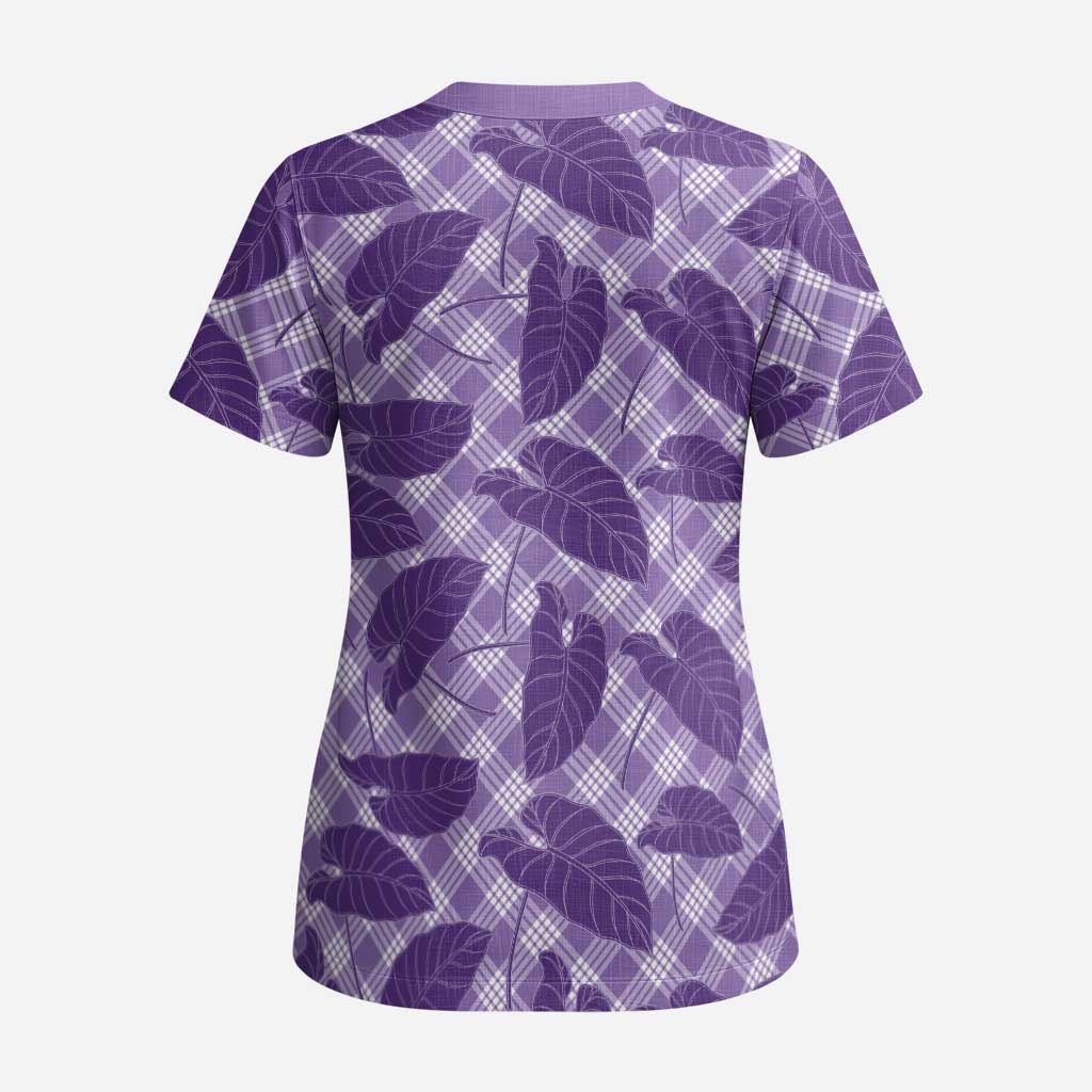 Purple Hawaii Kalo Palaka Motifs Scrub Top Hawaiian Taro Leaves Elegant Vibes LT14 - Polynesian Pride