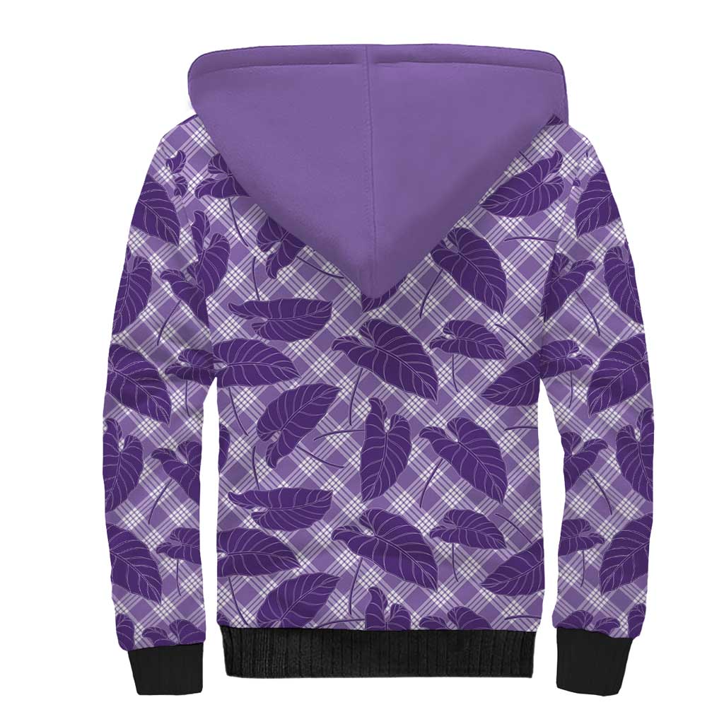 Purple Hawaii Kalo Palaka Motifs Sherpa Hoodie Hawaiian Taro Leaves Elegant Vibes LT14 - Polynesian Pride