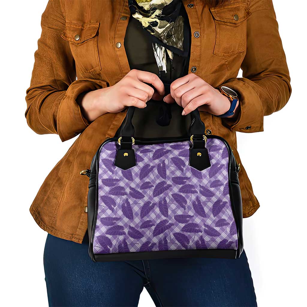 Purple Hawaii Kalo Palaka Motifs Shoulder Handbag Hawaiian Taro Leaves Elegant Vibes LT14 - Polynesian Pride