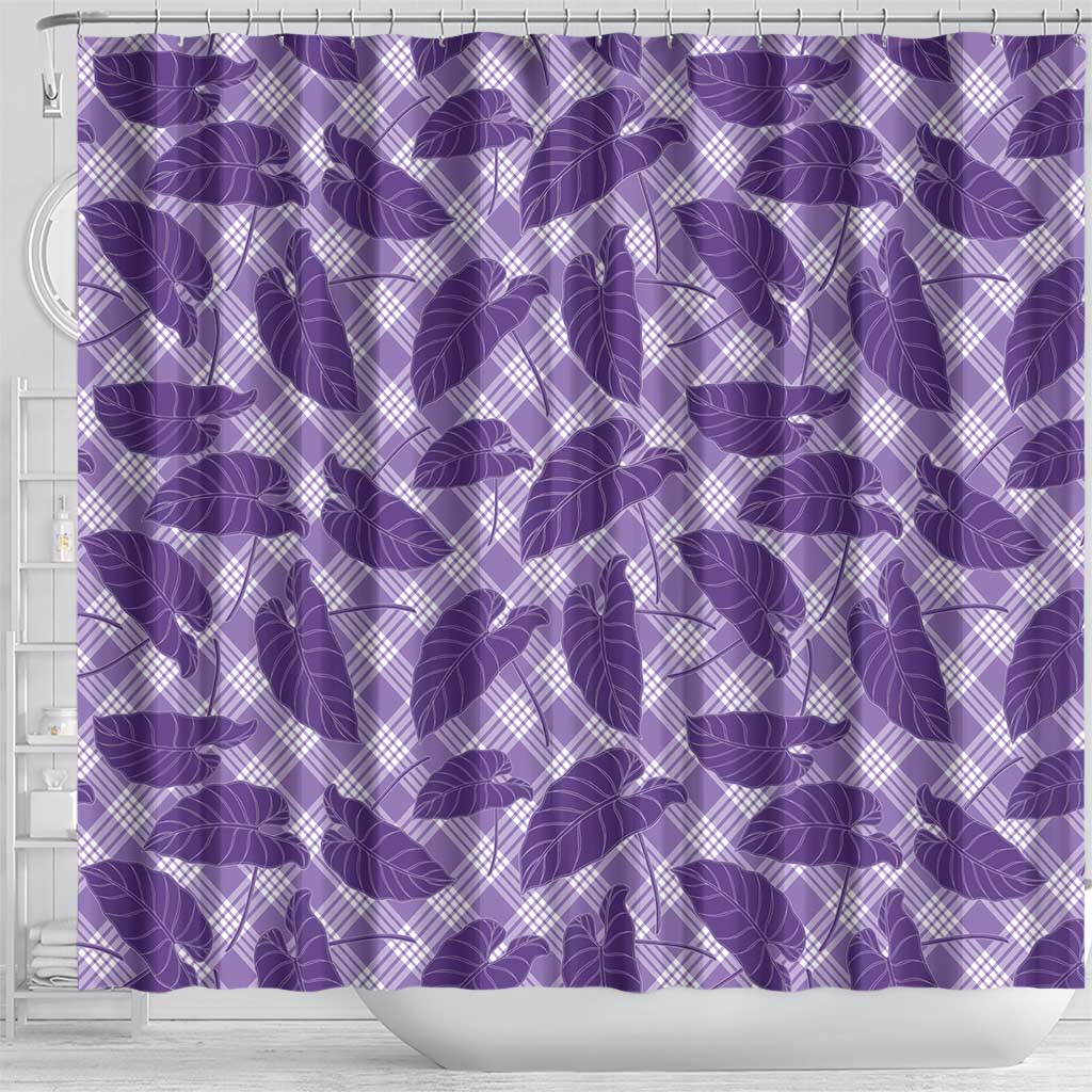 Purple Hawaii Kalo Palaka Motifs Shower Curtain Hawaiian Taro Leaves Elegant Vibes LT14 - Polynesian Pride