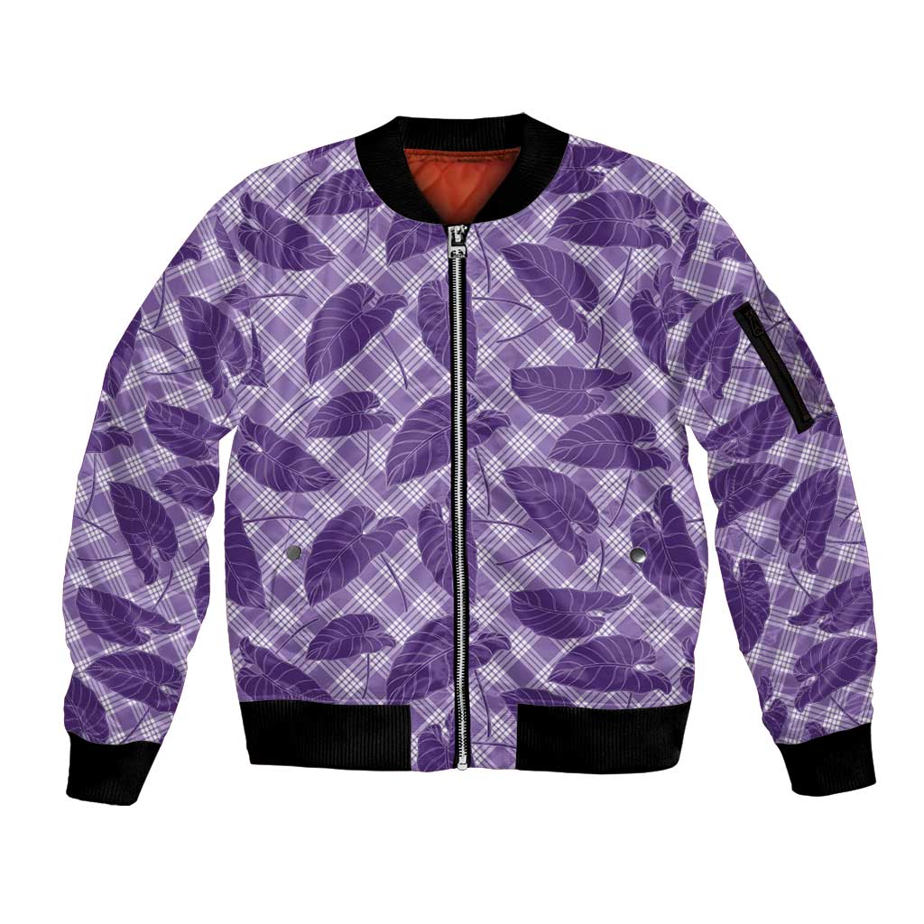 Purple Hawaii Kalo Palaka Motifs Sleeve Zip Bomber Jacket Hawaiian Taro Leaves Elegant Vibes LT14 Unisex Purple - Polynesian Pride