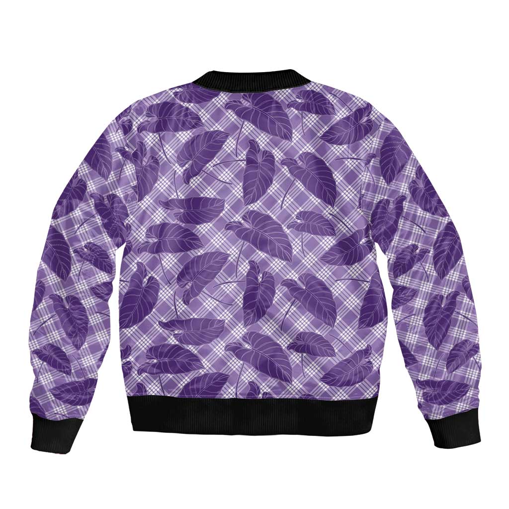Purple Hawaii Kalo Palaka Motifs Sleeve Zip Bomber Jacket Hawaiian Taro Leaves Elegant Vibes LT14 - Polynesian Pride