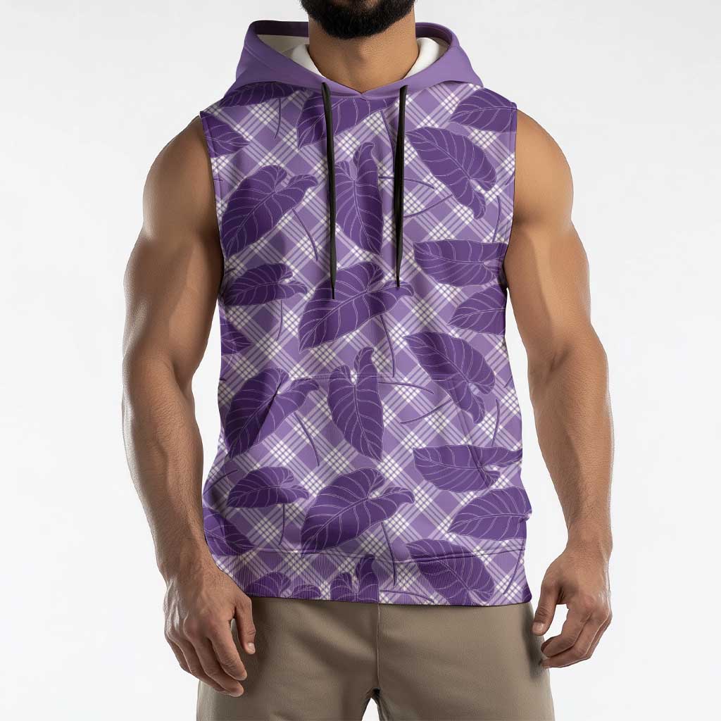Purple Hawaii Kalo Palaka Motifs Sleeveless Hoodie Hawaiian Taro Leaves Elegant Vibes LT14 - Polynesian Pride