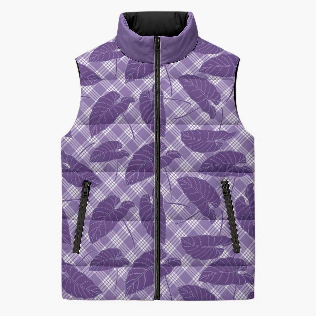 Purple Hawaii Kalo Palaka Motifs Sleeveless Puffer Jacket Hawaiian Taro Leaves Elegant Vibes LT14 Unisex Purple - Polynesian Pride