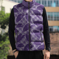Purple Hawaii Kalo Palaka Motifs Sleeveless Puffer Jacket Hawaiian Taro Leaves Elegant Vibes LT14 - Polynesian Pride