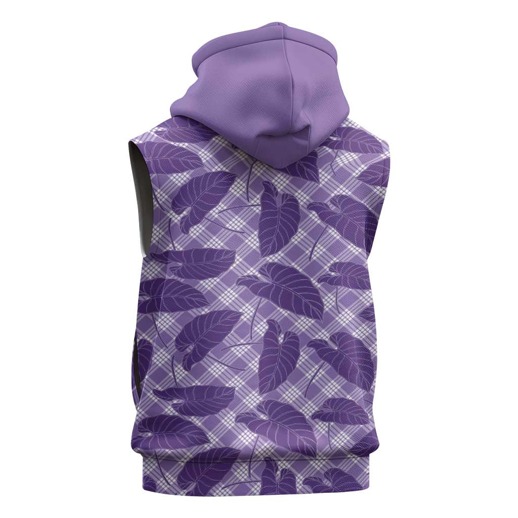 Purple Hawaii Kalo Palaka Motifs Sleeveless Zip Hoodie Hawaiian Taro Leaves Elegant Vibes LT14 - Polynesian Pride