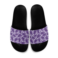 Purple Hawaii Kalo Palaka Motifs Slide Sandals Hawaiian Taro Leaves Elegant Vibes LT14 Purple - Polynesian Pride