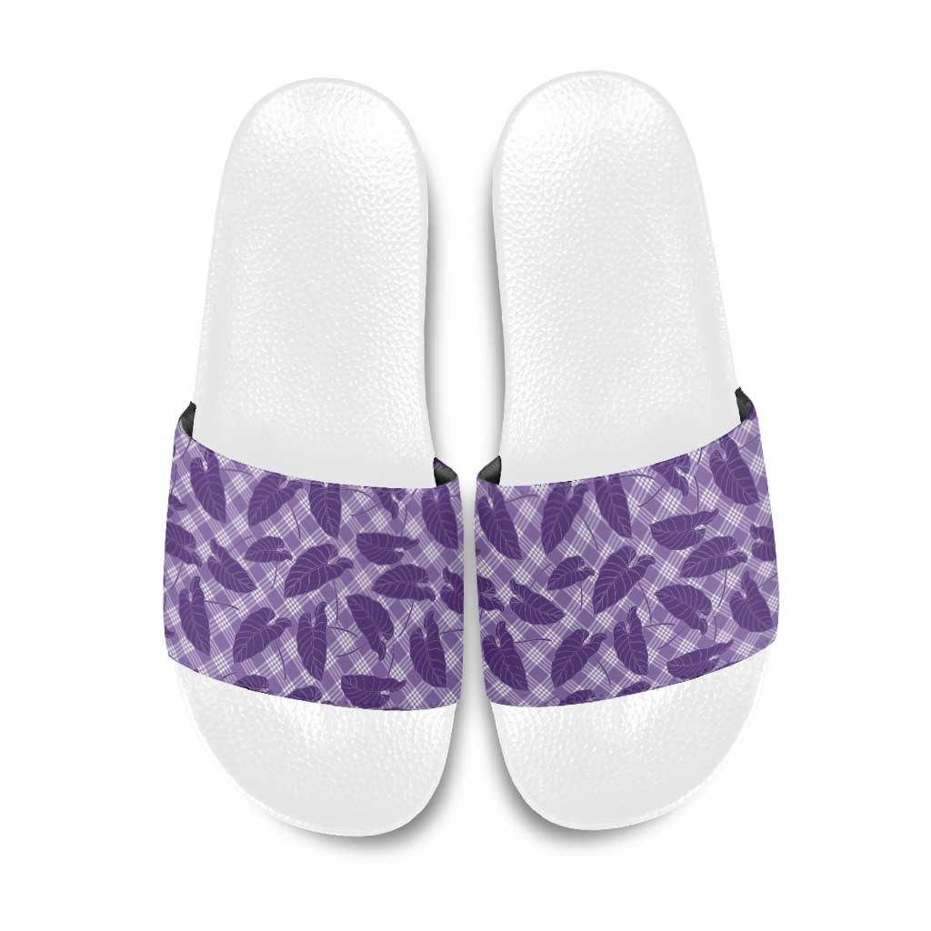 Purple Hawaii Kalo Palaka Motifs Slide Sandals Hawaiian Taro Leaves Elegant Vibes LT14 Purple - Polynesian Pride