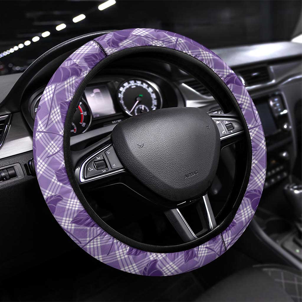 Purple Hawaii Kalo Palaka Motifs Steering Wheel Cover Hawaiian Taro Leaves Elegant Vibes LT14 Universal Fit Purple - Polynesian Pride