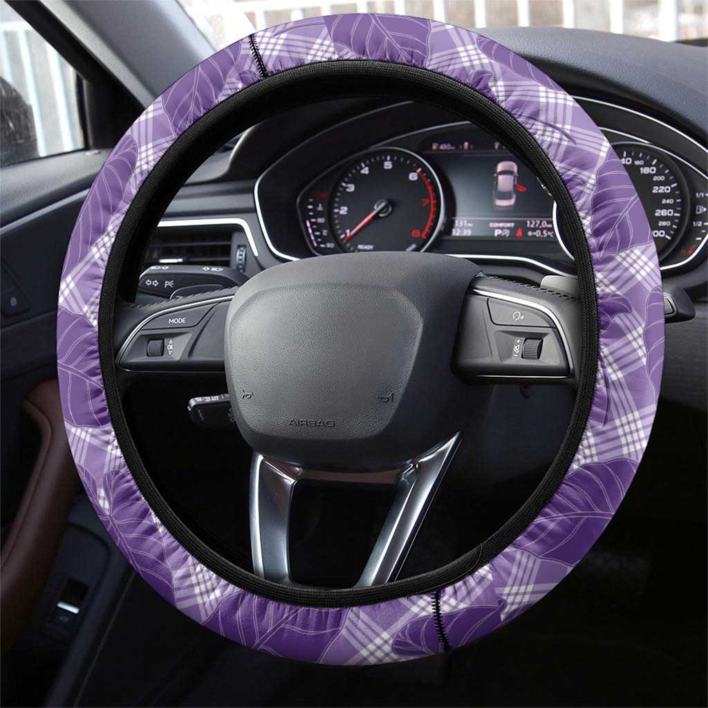 Purple Hawaii Kalo Palaka Motifs Steering Wheel Cover Hawaiian Taro Leaves Elegant Vibes LT14 - Polynesian Pride