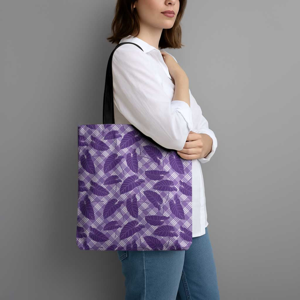 Purple Hawaii Kalo Palaka Motifs Tote Bag Hawaiian Taro Leaves Elegant Vibes LT14 - Polynesian Pride
