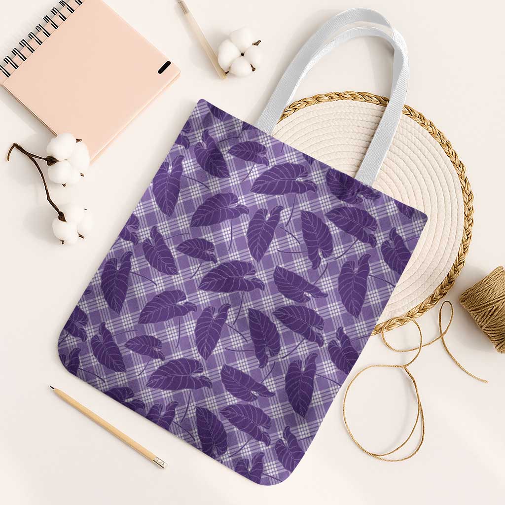 Purple Hawaii Kalo Palaka Motifs Tote Bag Hawaiian Taro Leaves Elegant Vibes LT14 White Strap One Size Purple - Polynesian Pride