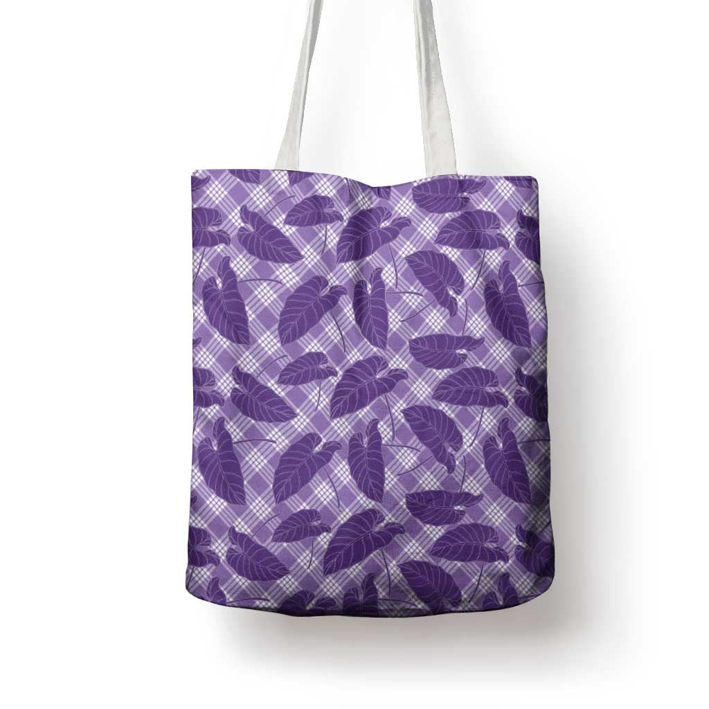 Purple Hawaii Kalo Palaka Motifs Tote Bag Hawaiian Taro Leaves Elegant Vibes LT14 - Polynesian Pride