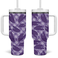 Purple Hawaii Kalo Palaka Motifs Tumbler With Handle Hawaiian Taro Leaves Elegant Vibes LT14 One Size: 40 oz Purple - Polynesian Pride
