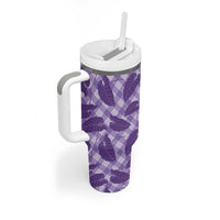 Purple Hawaii Kalo Palaka Motifs Tumbler With Handle Hawaiian Taro Leaves Elegant Vibes LT14 - Polynesian Pride