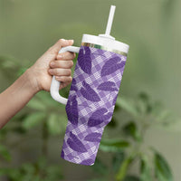 Purple Hawaii Kalo Palaka Motifs Tumbler With Handle Hawaiian Taro Leaves Elegant Vibes LT14 - Polynesian Pride