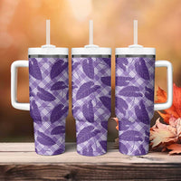 Purple Hawaii Kalo Palaka Motifs Tumbler With Handle Hawaiian Taro Leaves Elegant Vibes LT14 - Polynesian Pride