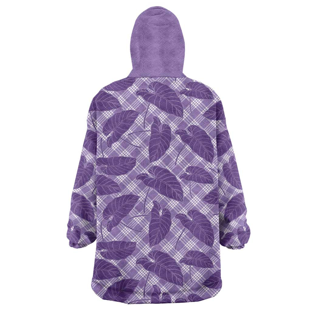 Purple Hawaii Kalo Palaka Motifs Wearable Blanket Hoodie Hawaiian Taro Leaves Elegant Vibes LT14 - Polynesian Pride