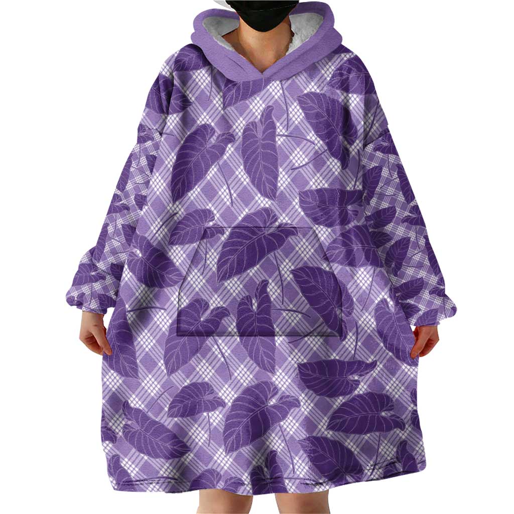 Purple Hawaii Kalo Palaka Motifs Wearable Blanket Hoodie Hawaiian Taro Leaves Elegant Vibes LT14 - Polynesian Pride