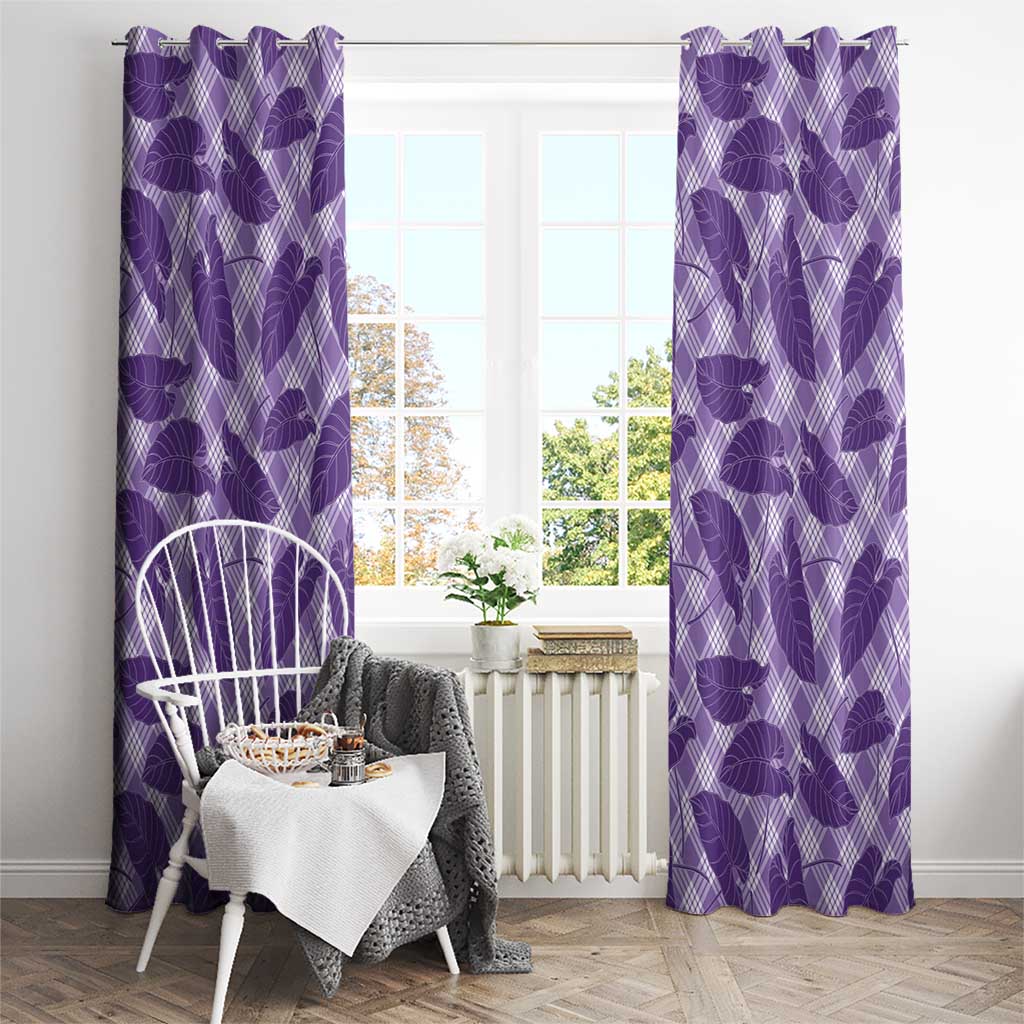 Purple Hawaii Kalo Palaka Motifs Window Curtain Hawaiian Taro Leaves Elegant Vibes LT14 - Polynesian Pride