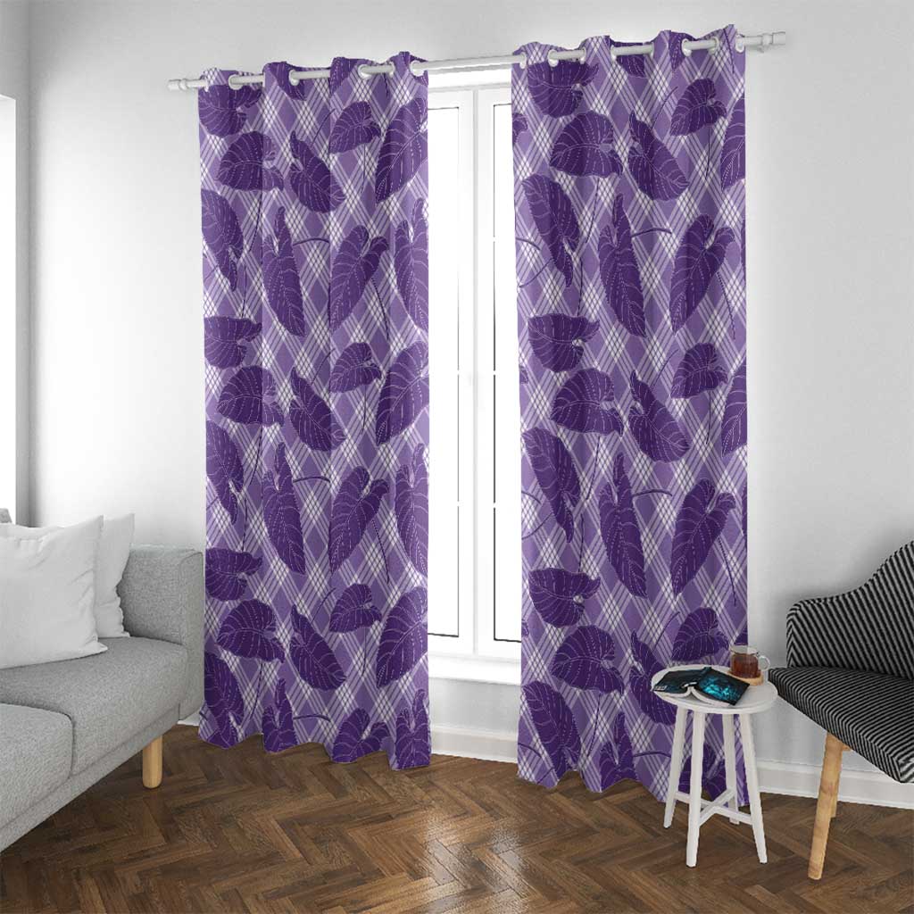 Purple Hawaii Kalo Palaka Motifs Window Curtain Hawaiian Taro Leaves Elegant Vibes LT14 With Grommets Purple - Polynesian Pride