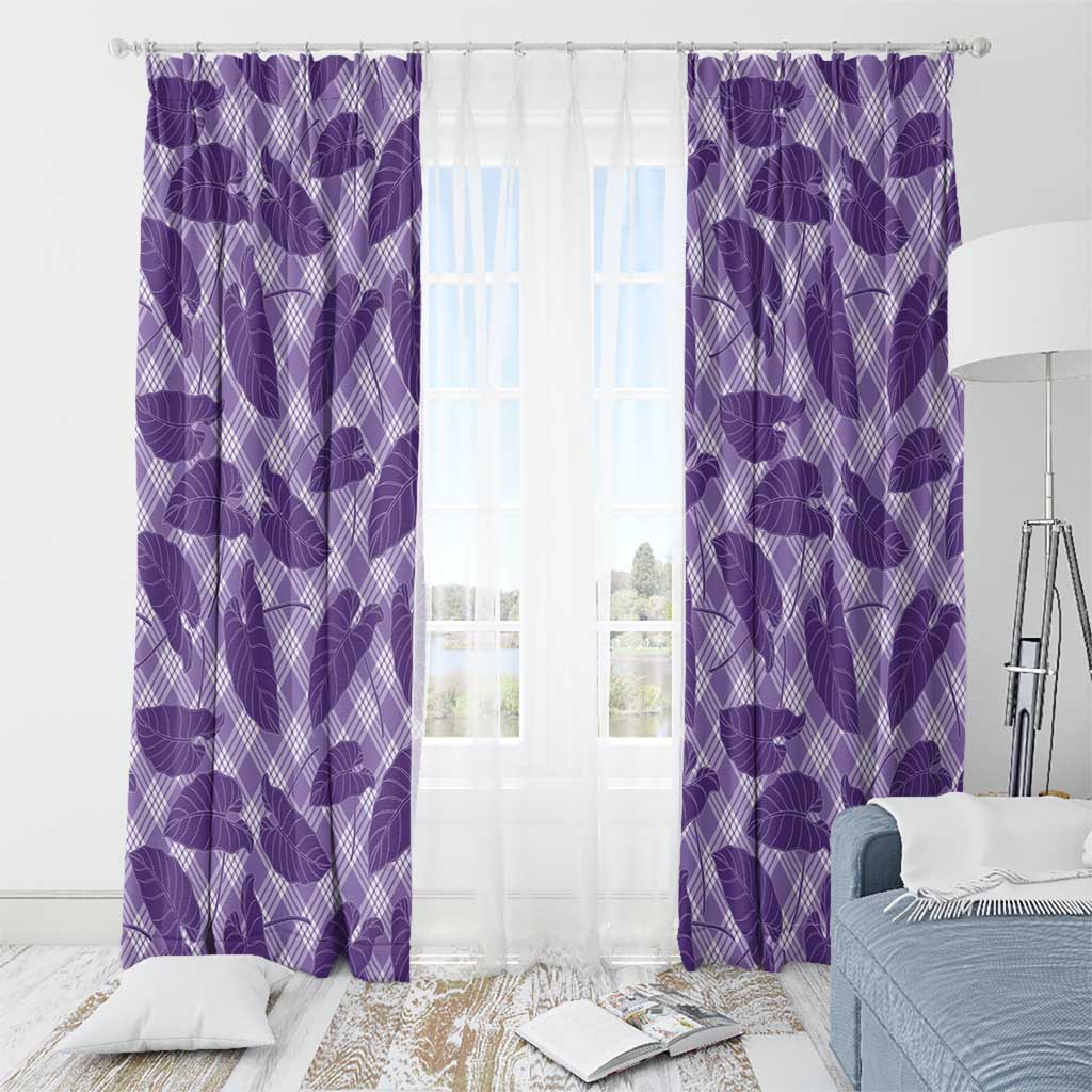 Purple Hawaii Kalo Palaka Motifs Window Curtain Hawaiian Taro Leaves Elegant Vibes LT14 - Polynesian Pride