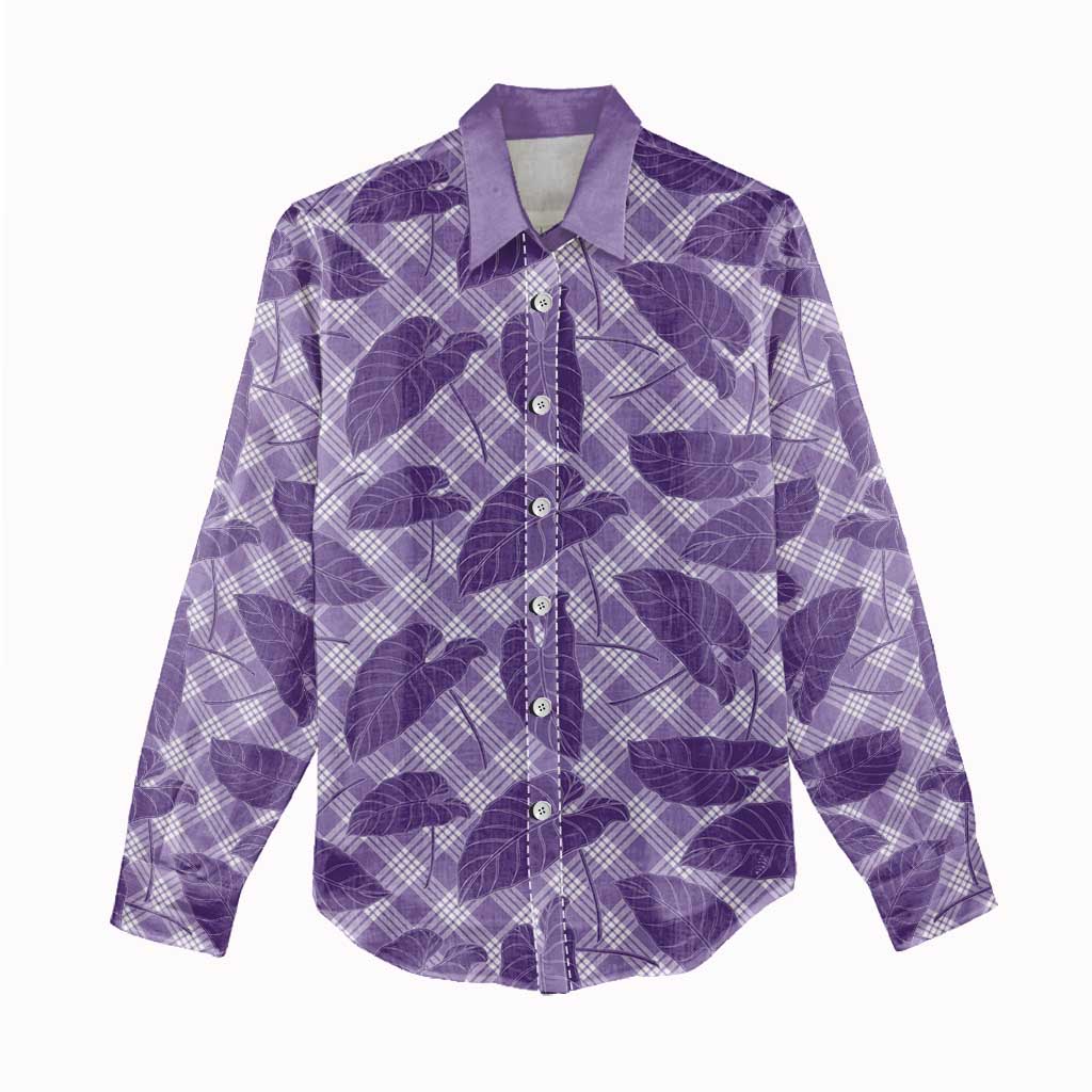 Purple Hawaii Kalo Palaka Motifs Women Casual Shirt Hawaiian Taro Leaves Elegant Vibes LT14 - Polynesian Pride