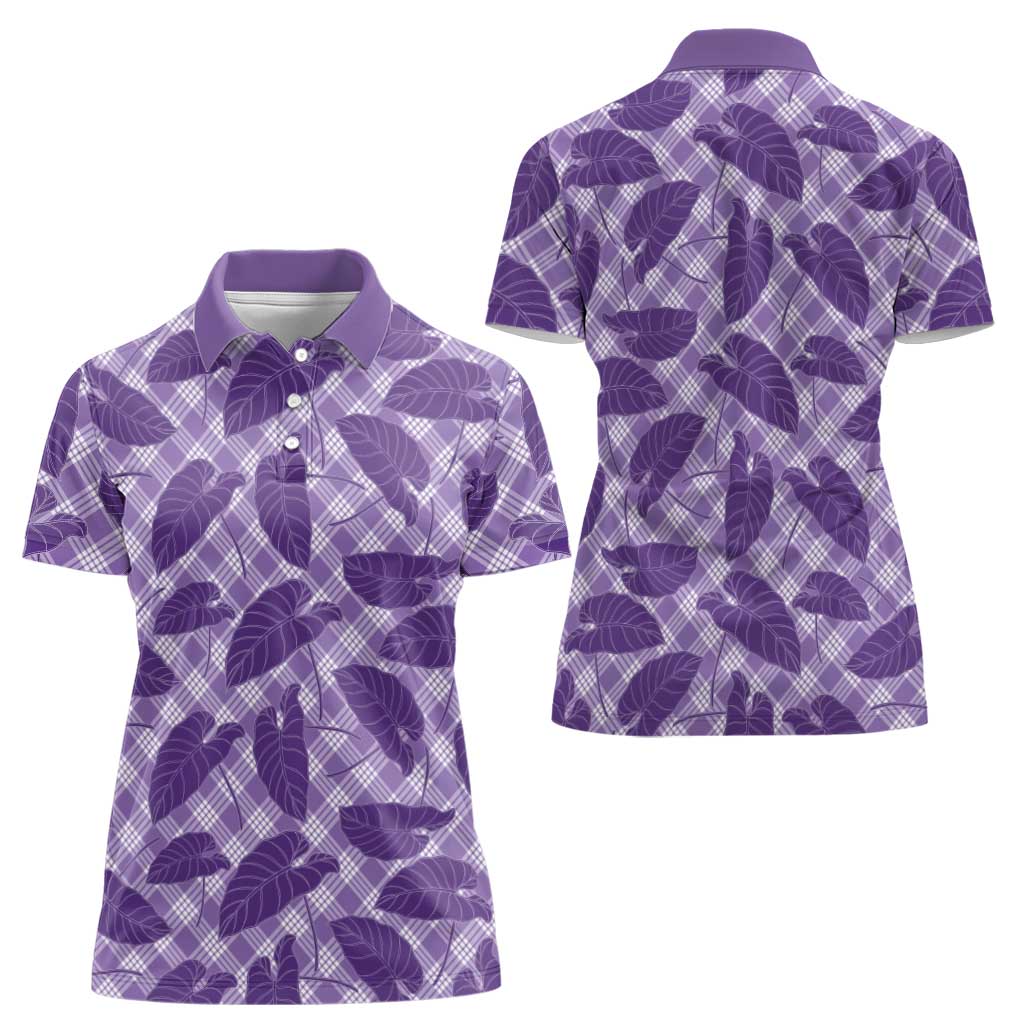 Purple Hawaii Kalo Palaka Motifs Women Polo Shirt Hawaiian Taro Leaves Elegant Vibes LT14 - Polynesian Pride