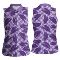 Purple Hawaii Kalo Palaka Motifs Women Sleeveless Polo Shirt Hawaiian Taro Leaves Elegant Vibes LT14 - Polynesian Pride