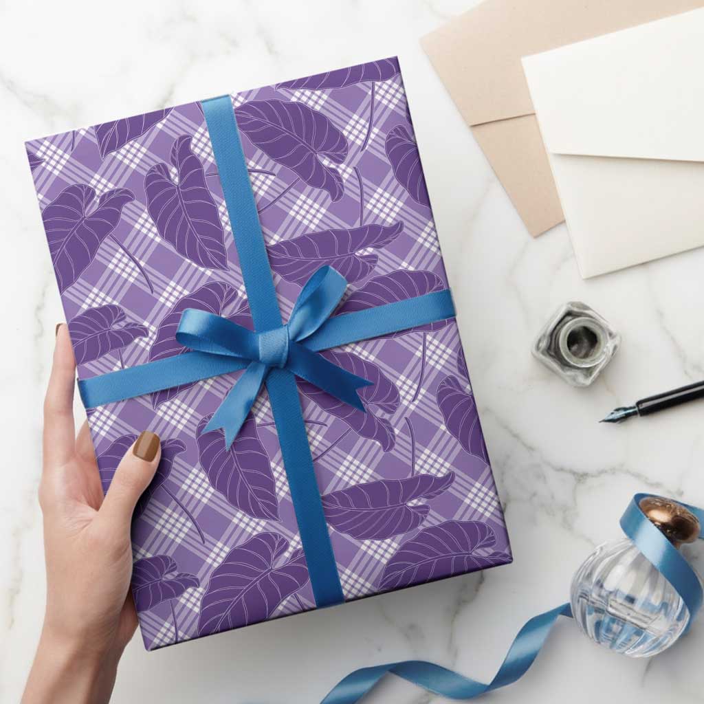 Purple Hawaii Kalo Palaka Motifs Wrapping Paper Hawaiian Taro Leaves Elegant Vibes LT14 - Polynesian Pride