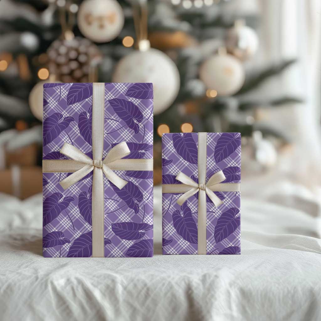 Purple Hawaii Kalo Palaka Motifs Wrapping Paper Hawaiian Taro Leaves Elegant Vibes LT14 - Polynesian Pride