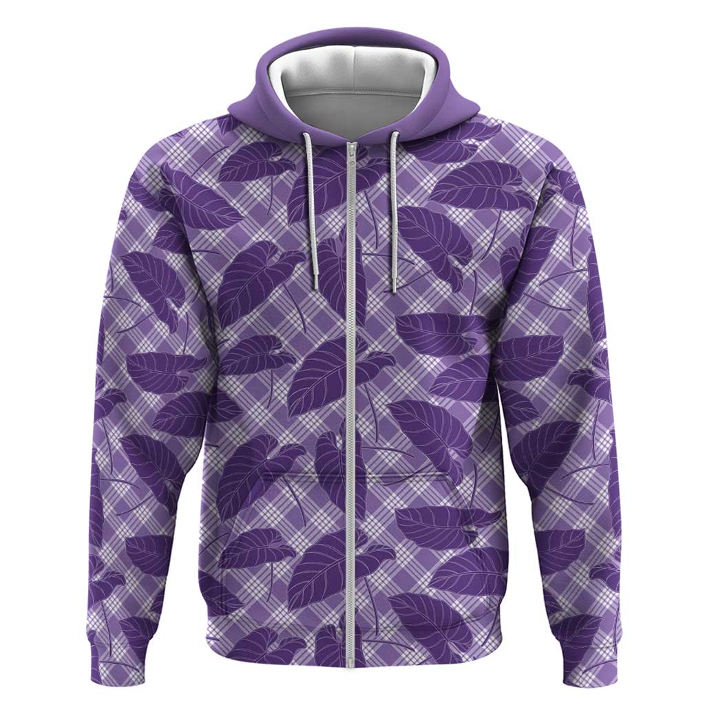 Purple Hawaii Kalo Palaka Motifs Zip Hoodie Hawaiian Taro Leaves Elegant Vibes LT14 Zip Hoodie Purple - Polynesian Pride