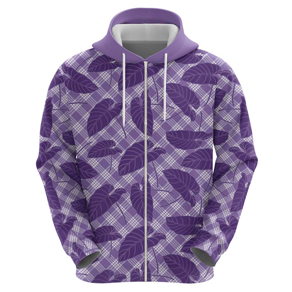 Purple Hawaii Kalo Palaka Motifs Zip Hoodie Hawaiian Taro Leaves Elegant Vibes LT14 - Polynesian Pride