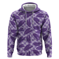Purple Hawaii Kalo Palaka Motifs Zip Hoodie Hawaiian Taro Leaves Elegant Vibes LT14 Pullover Hoodie Purple - Polynesian Pride