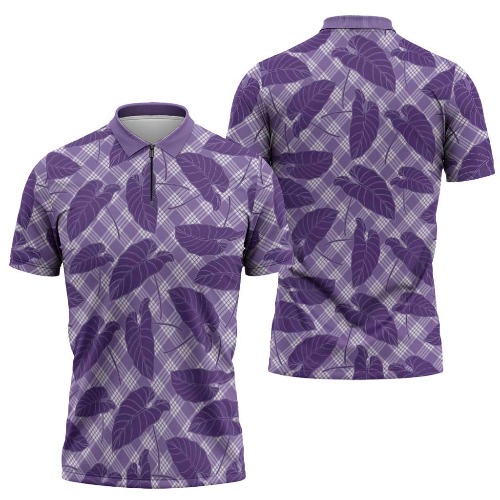 Purple Hawaii Kalo Palaka Motifs Zipper Polo Shirt Hawaiian Taro Leaves Elegant Vibes LT14 - Polynesian Pride