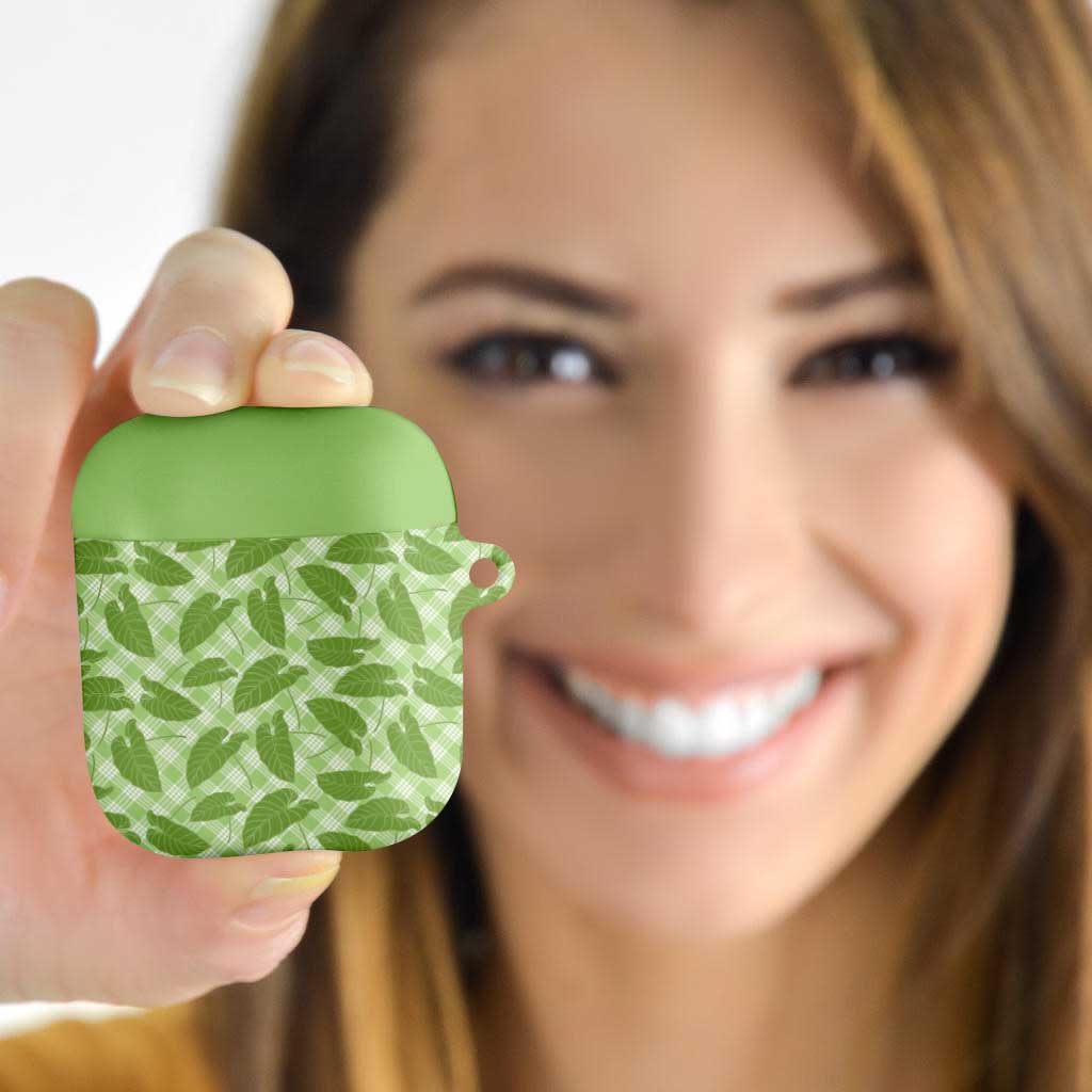 Green Hawaii Kalo Palaka Motifs AirPods Case Hawaiian Taro Leaves Elegant Vibes LT14 - Polynesian Pride