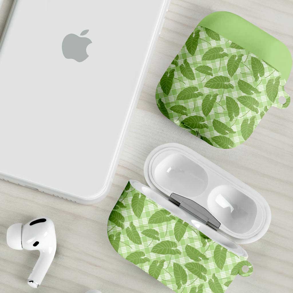 Green Hawaii Kalo Palaka Motifs AirPods Case Hawaiian Taro Leaves Elegant Vibes LT14 - Polynesian Pride
