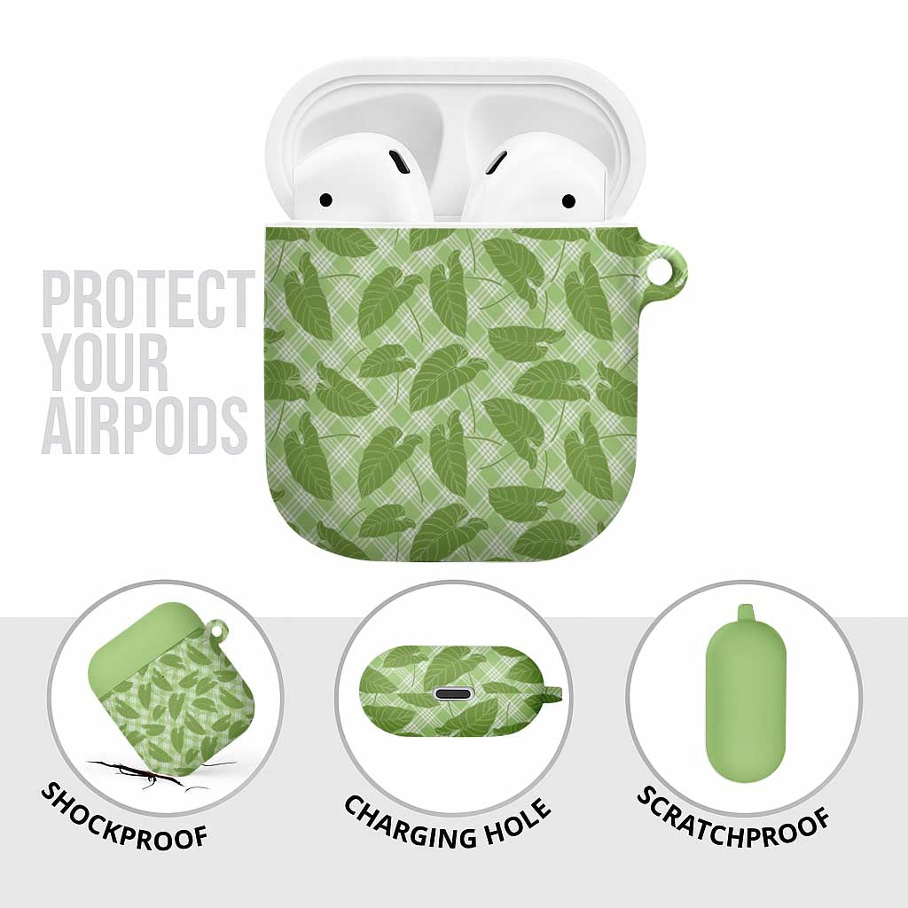 Green Hawaii Kalo Palaka Motifs AirPods Case Hawaiian Taro Leaves Elegant Vibes LT14 - Polynesian Pride