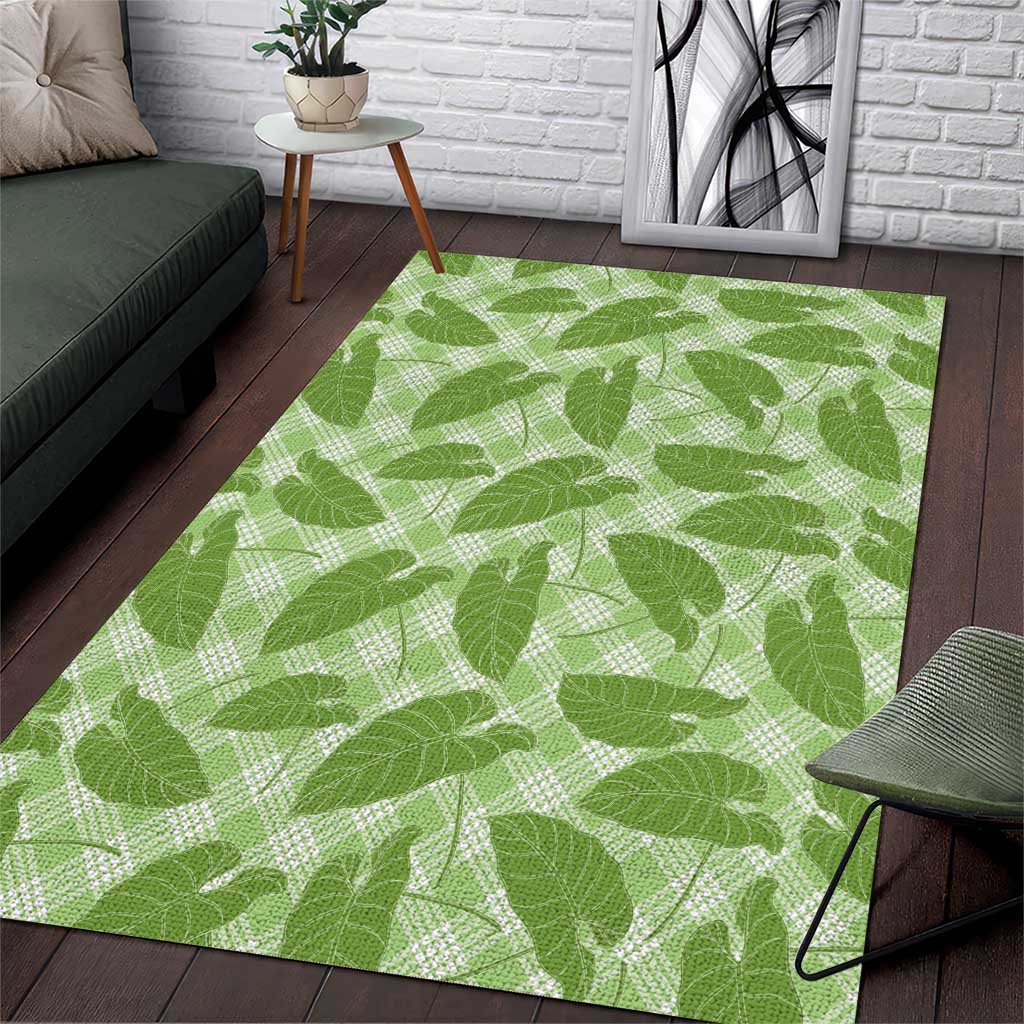 Green Hawaii Kalo Palaka Motifs Area Rug Hawaiian Taro Leaves Elegant Vibes LT14 Green - Polynesian Pride