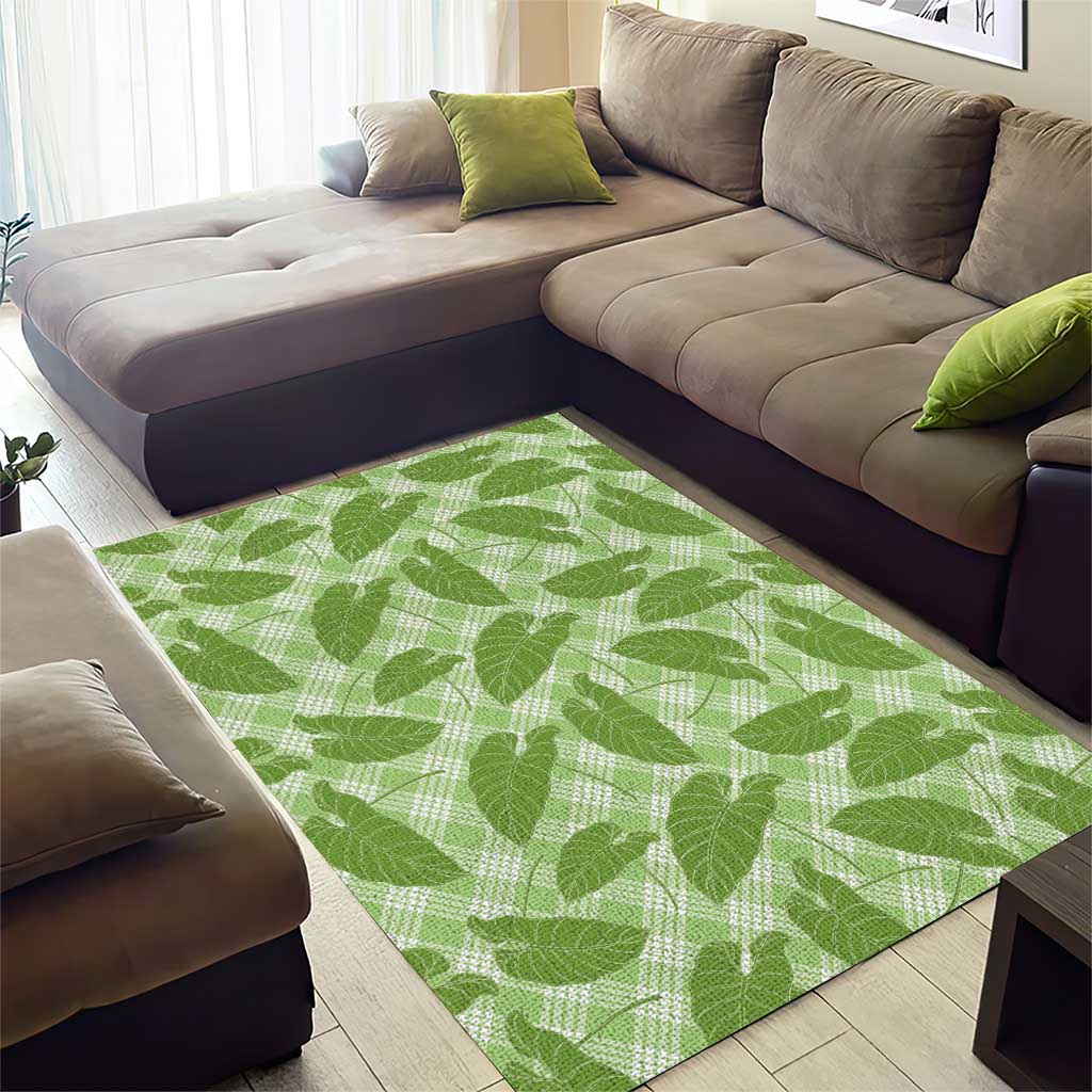 Green Hawaii Kalo Palaka Motifs Area Rug Hawaiian Taro Leaves Elegant Vibes LT14 - Polynesian Pride