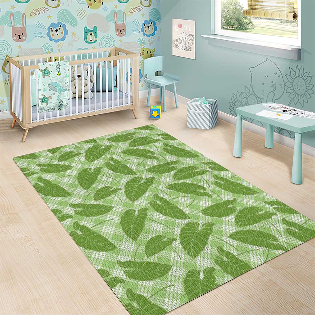 Green Hawaii Kalo Palaka Motifs Area Rug Hawaiian Taro Leaves Elegant Vibes LT14 - Polynesian Pride