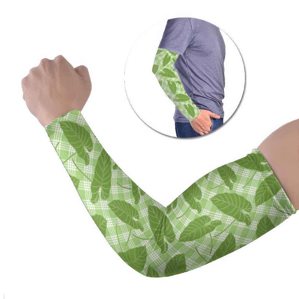 Green Hawaii Kalo Palaka Motifs Arm Sleeves Hawaiian Taro Leaves Elegant Vibes LT14 Set of 2 Green - Polynesian Pride