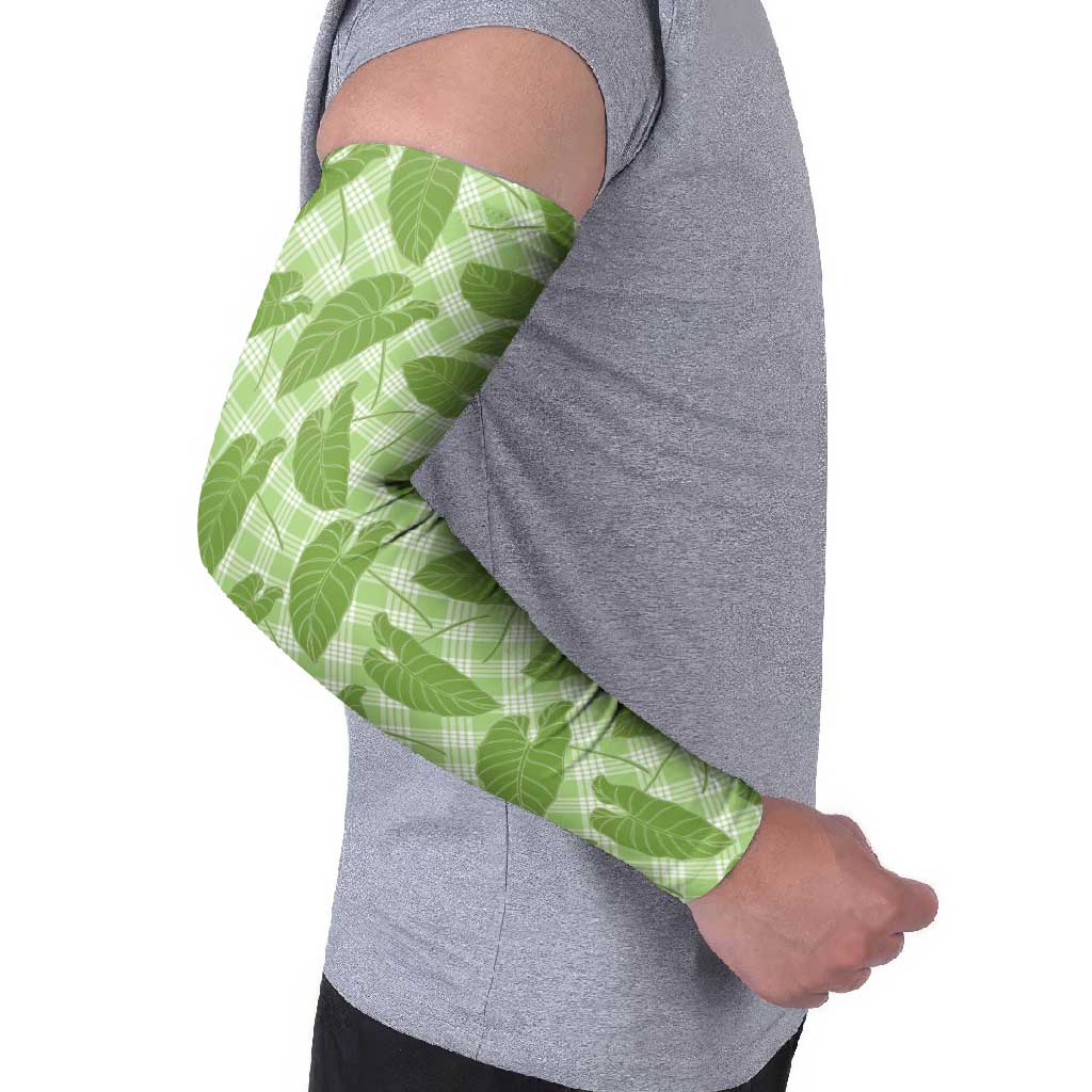 Green Hawaii Kalo Palaka Motifs Arm Sleeves Hawaiian Taro Leaves Elegant Vibes LT14 - Polynesian Pride