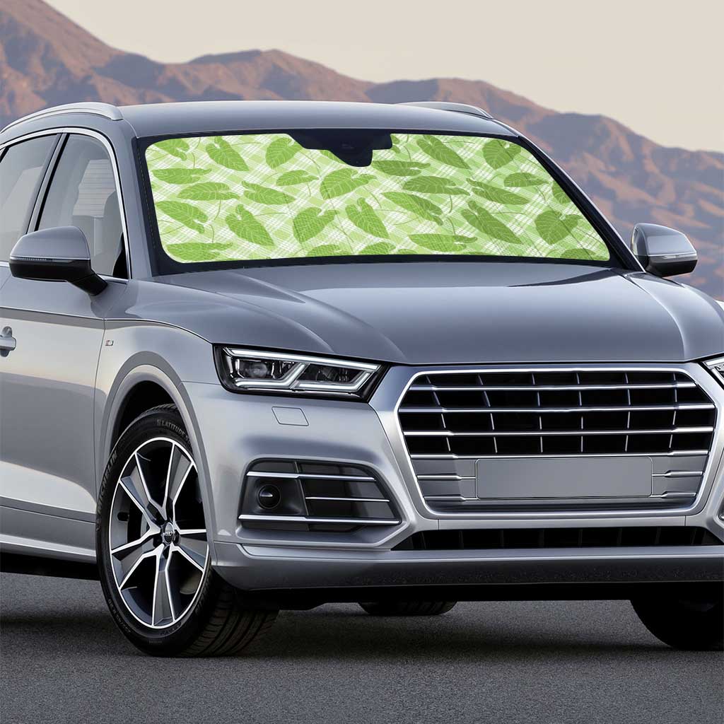 Green Hawaii Kalo Palaka Motifs Auto Sun Shade Hawaiian Taro Leaves Elegant Vibes LT14 - Polynesian Pride
